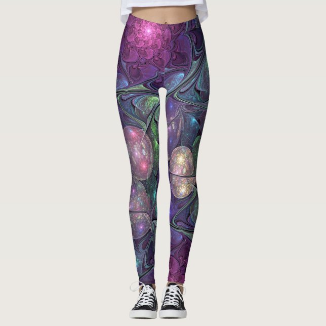 Leggings Coloré brillant Art Abstrait Fractal moderne (Devant)