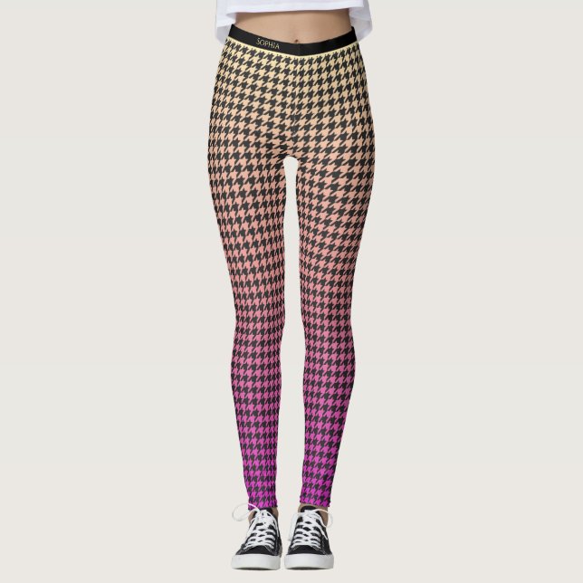 Leggings Coloré Houndstooth-rose à Jaune Gradient- (Devant)