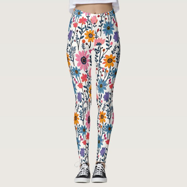 Leggings Coloré Whimsical Folk Art Floral (Devant)