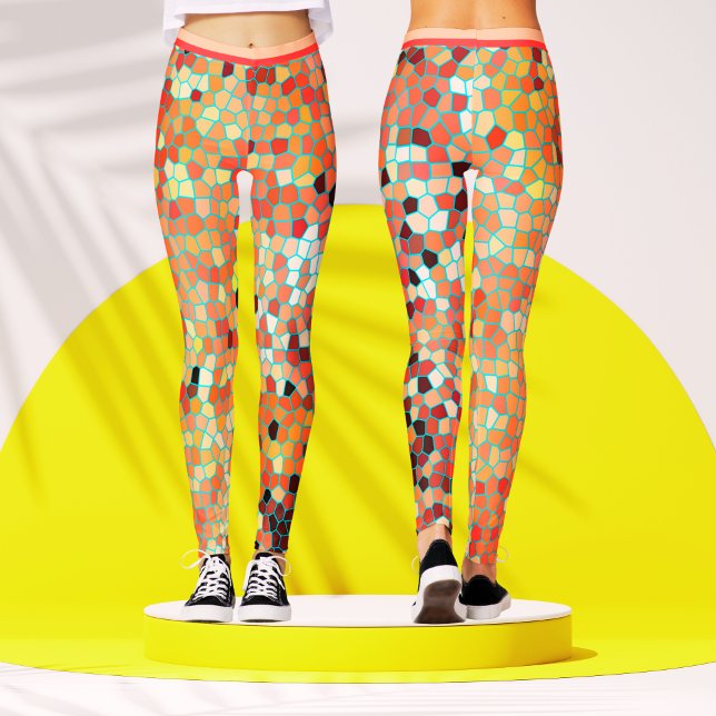 Leggings Colorée Mosaïque Peach Abstrait Motif géométrique (Créateur téléchargé)