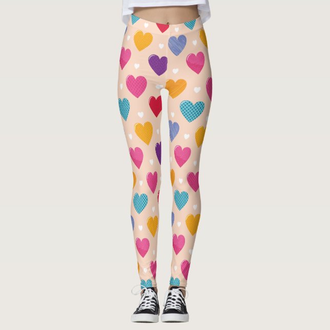 Leggings Colorée Pop Art Motif de coeur (Devant)