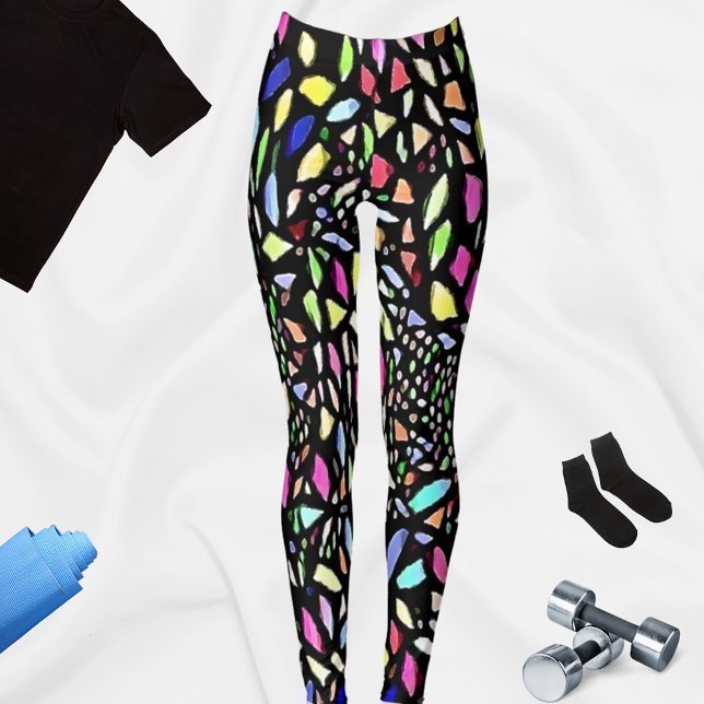 Leggings colorés Motif en mosaïque noire (Créateur téléchargé)