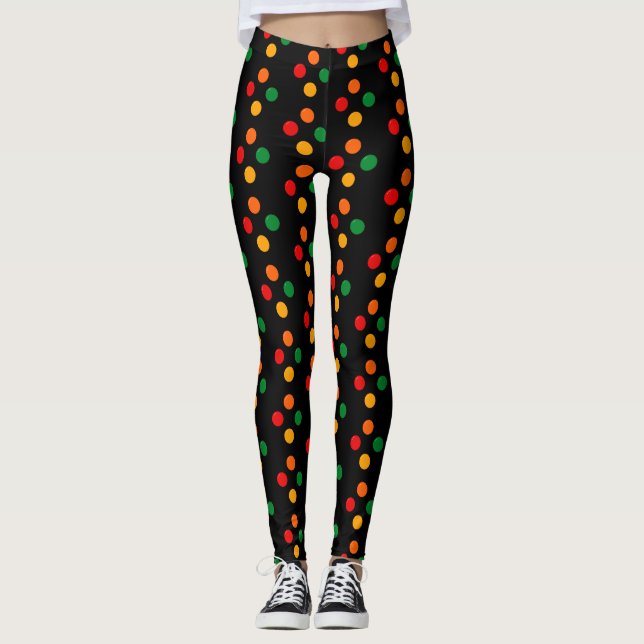 Leggings Colorful Dots on Black Mid Century Modern Retro (Devant)