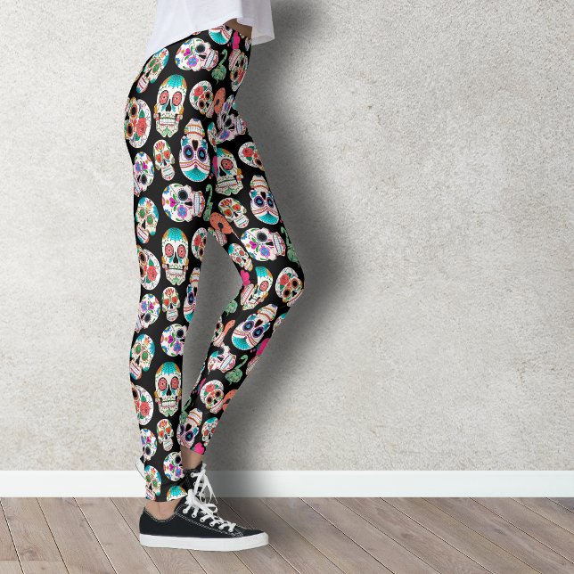 Leggings Colorful Sugar Skulls Pattern on Black (Créateur téléchargé)