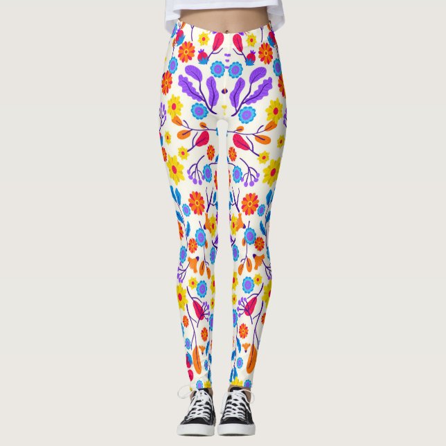 Leggings Colourful Exotic Floral Pattern-23146 (Devant)