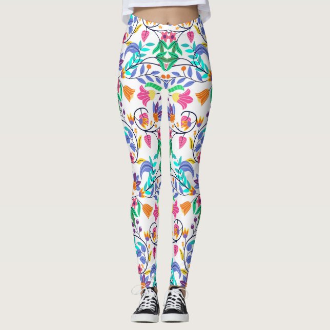 Leggings Colourful Exotic Floral Pattern-23147 (Devant)