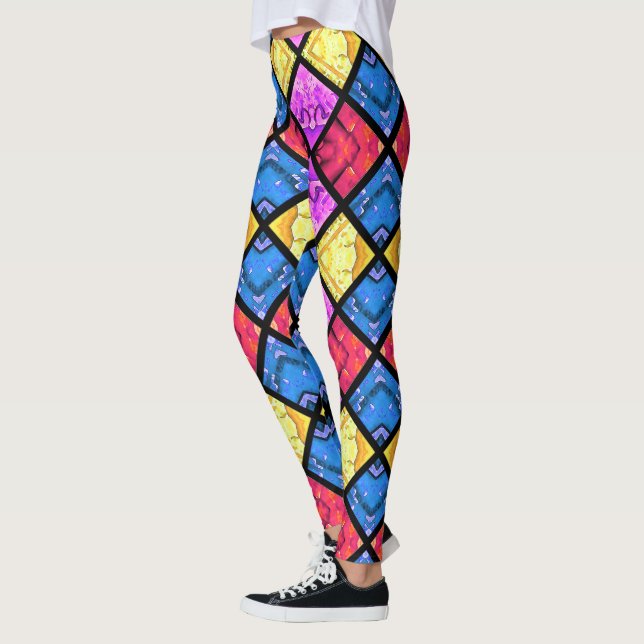 Leggings Commedia dell'Arte Arte Arlequin rouge or bleu ros (Gauche)