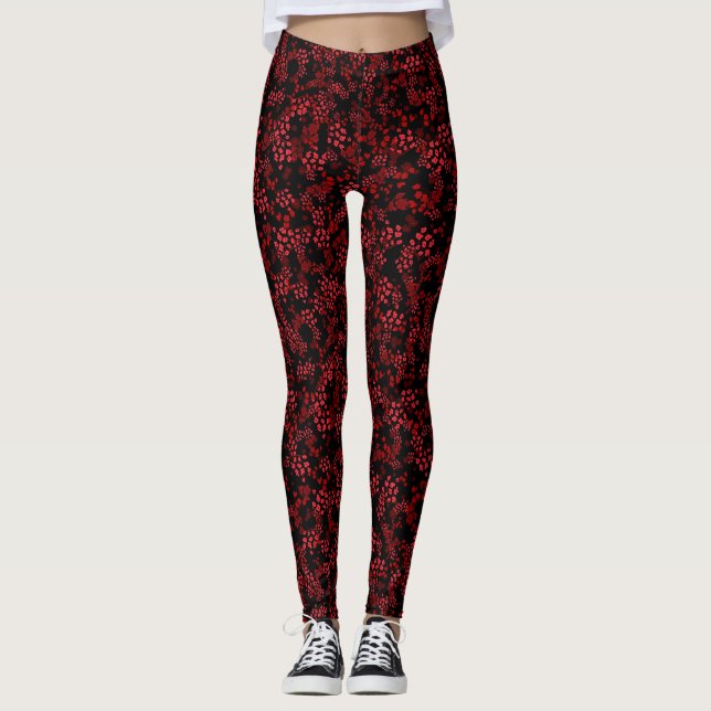 Leggings Commodité Yoga fleurs rouge foncé (Devant)
