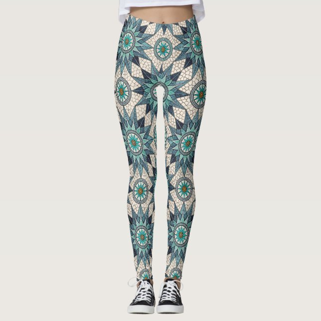 Leggings Compas Mosaïque Verre Teinté Indigo Sarcelle – Vit (Devant)