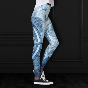 Leggings Compas vintage   Bleu Grunge carte marine