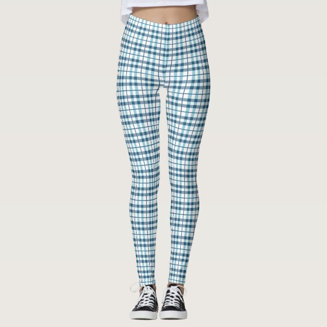 Leggings Composez le Motif blanc et bleu plaid de Pajama (Devant)