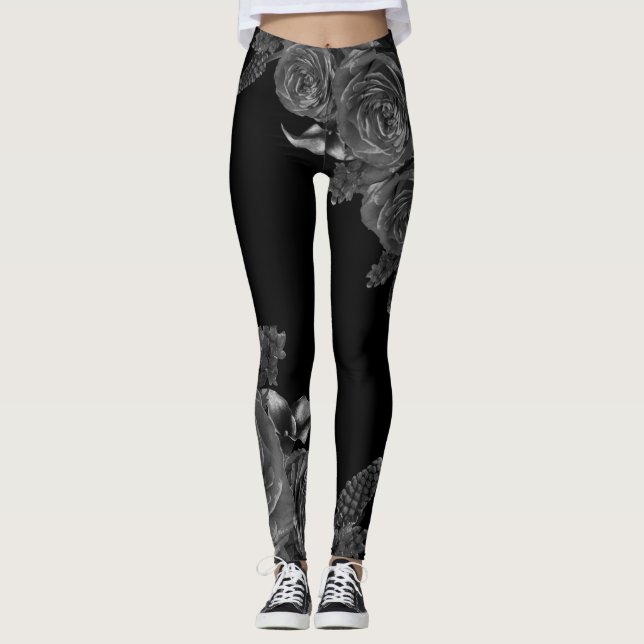 Leggings Composition des fleurs noires (Devant)
