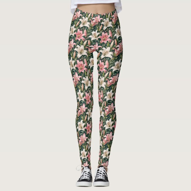 Leggings Composition élégante de lys et de feuillage (Devant)