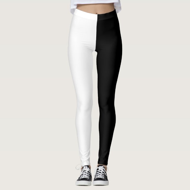 Leggings Concepteur blanc à moitié noir (Devant)