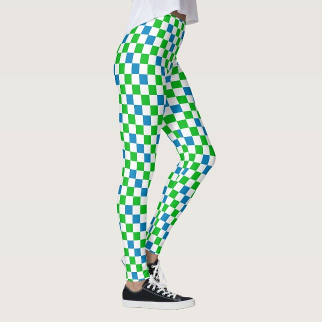 Leggings Conception à carreaux bleu blanc vert  (Droite)