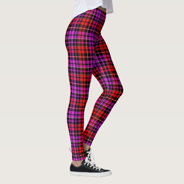 Leggings Conception à carreaux tartan noir rouge violet  (Droite)