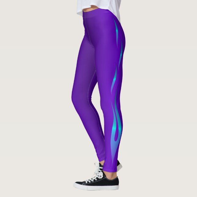 Leggings Conception Abstraite de flamme violette et bleue (Gauche)