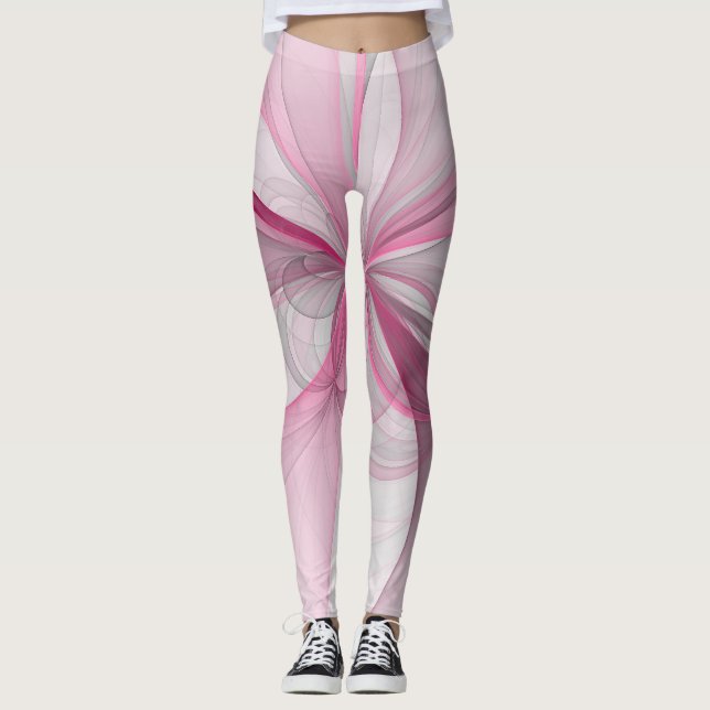 Leggings Conception Abstraite de fractal rose pâle moderne (Devant)