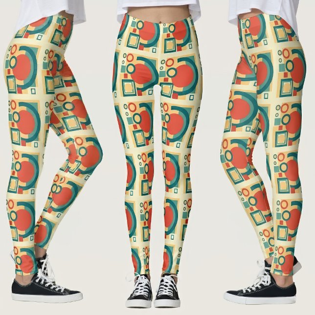 Leggings Conception Abstraite de Style Rétro Géométrique au (Retro Geometric Risograph Style Abstract Design. Leggings)