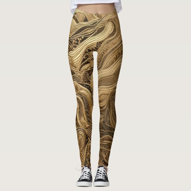 Leggings Conception abstraite en or doré (Devant)