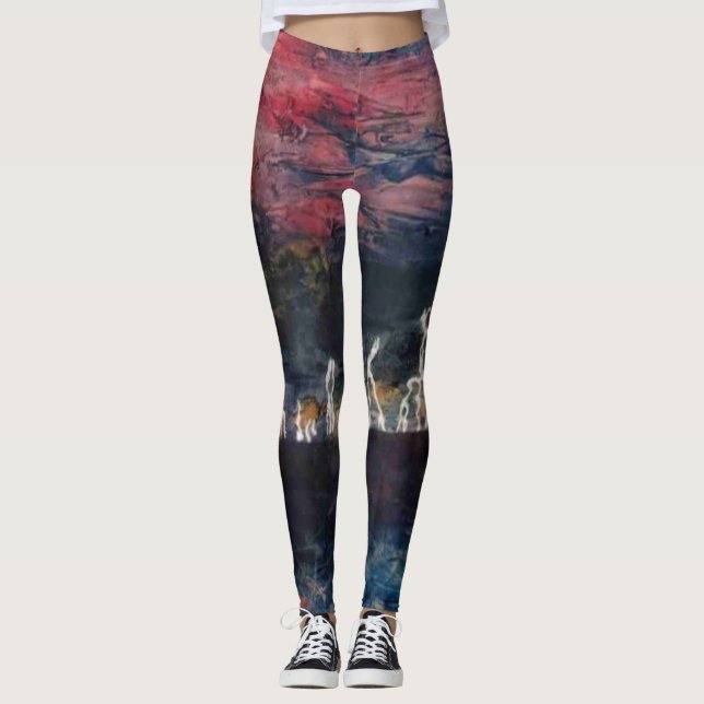 Leggings Conception abstraite, tempête d'éclairs en mer (Devant)