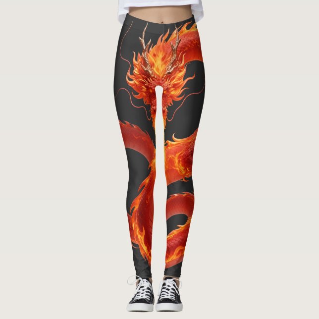 Leggings Conception artistique de fantasy de dragon de feu, (Devant)