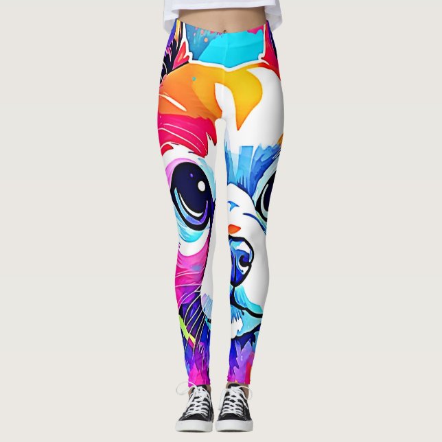 Leggings Conception Artwork de Chiot Arc-en-ciel (Devant)