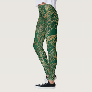 Leggings Conception botanique de plante moderne verte or fe