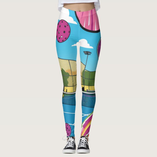 Leggings Conception colorée de pickleball  Amusant, vibrant (Devant)