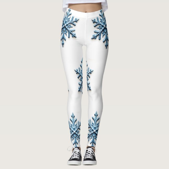 Leggings Conception confortable de flocon de neige en blanc (Devant)