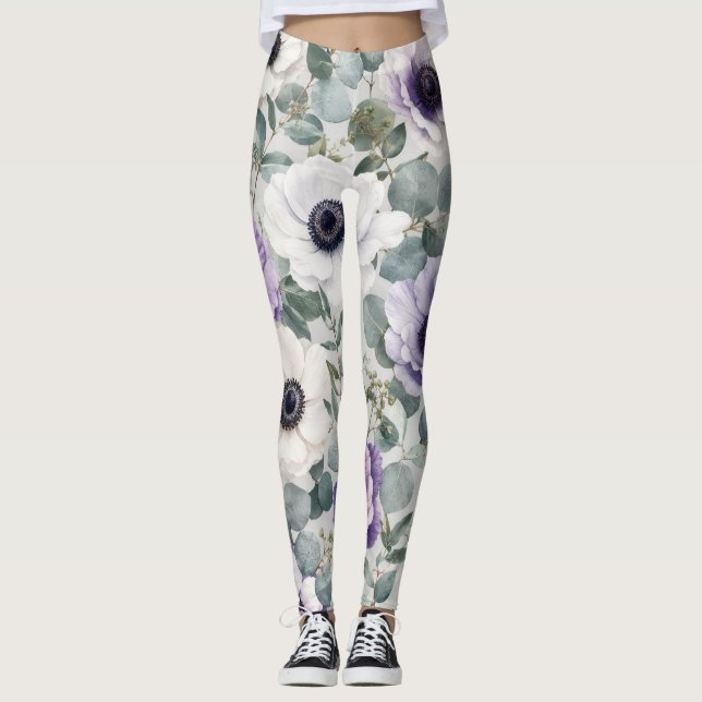 Leggings Conception d'anémone et d'eucalyptus moderne (Devant)
