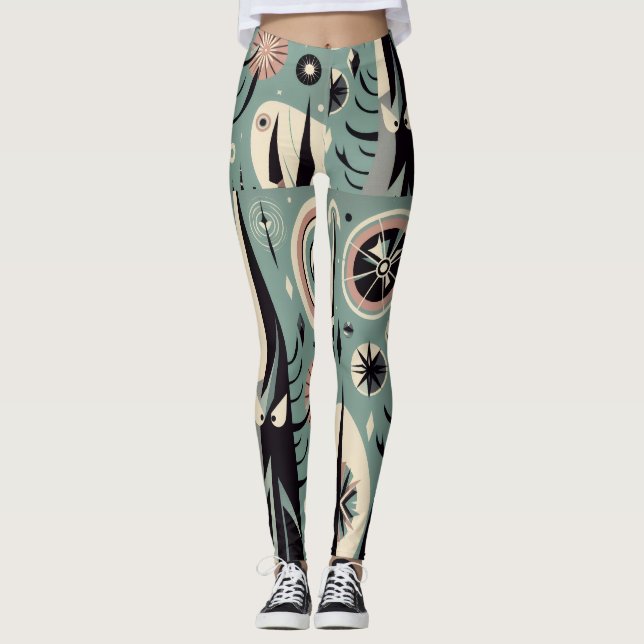 Leggings Conception d'arbre cosmique abstrait géométrique (Devant)