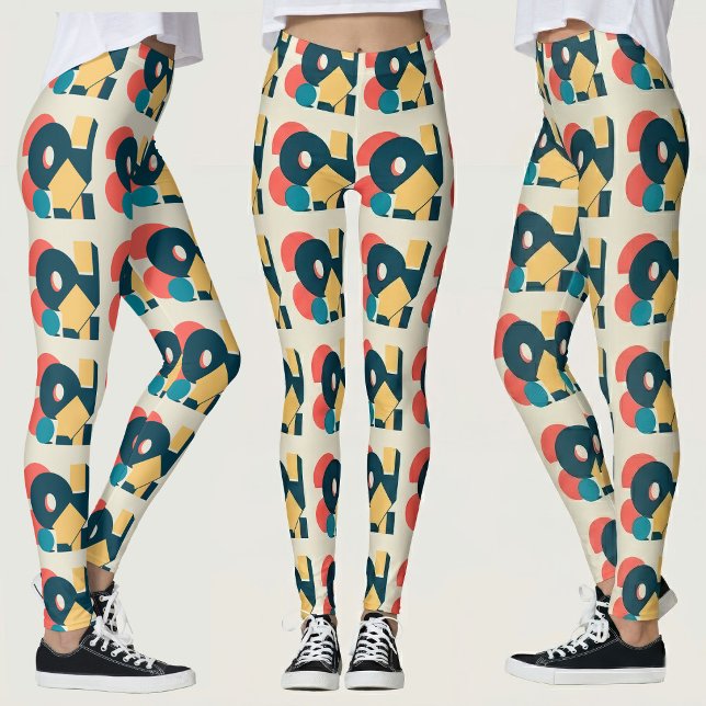 Leggings Conception d'art géométrique abstrait rétro au ris (Retro Abstract Geometric Risograph Art Design. Leggings)