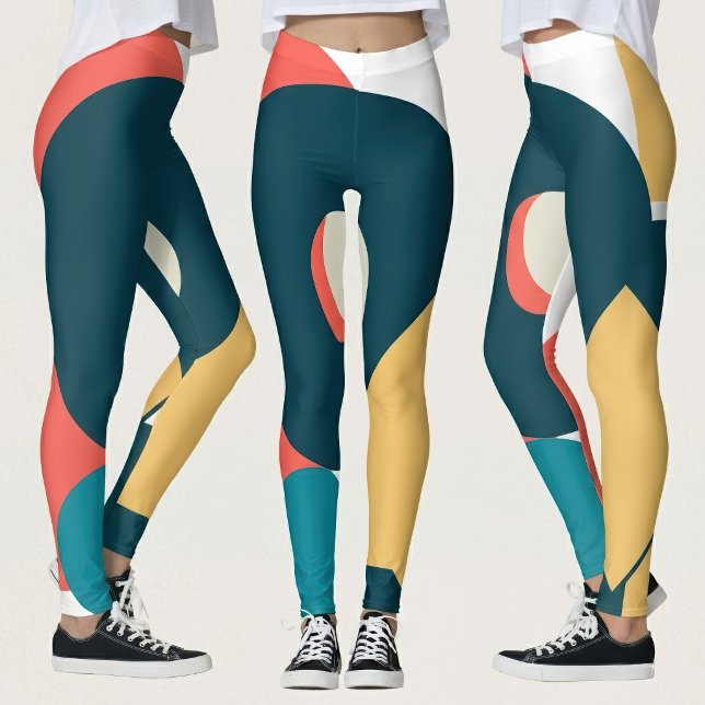 Leggings Conception d'art géométrique abstrait rétro au ris (Retro Abstract Geometric Risograph Art Design. Leggings)