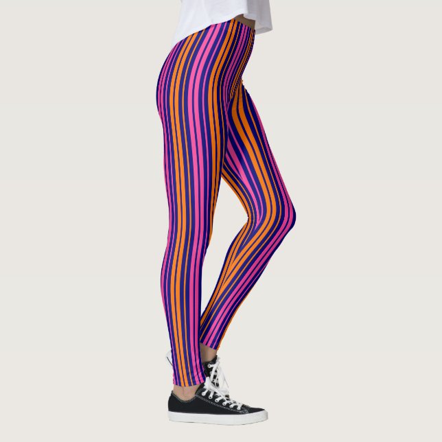 Leggings Conception de bandes verticales orange bleu rose   (Droite)