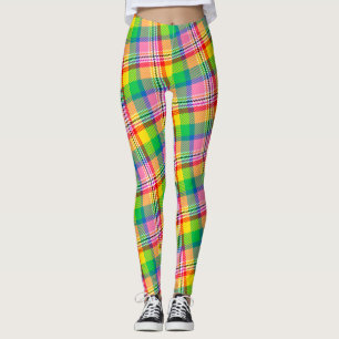 Leggings Conception de carreaux Madras jaune vert rose