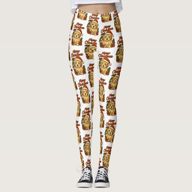 Leggings Conception de Cockapoo Joyeux Noël (Devant)
