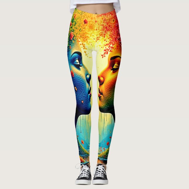 Leggings Conception de connexion arc-en-ciel émouvante (Devant)