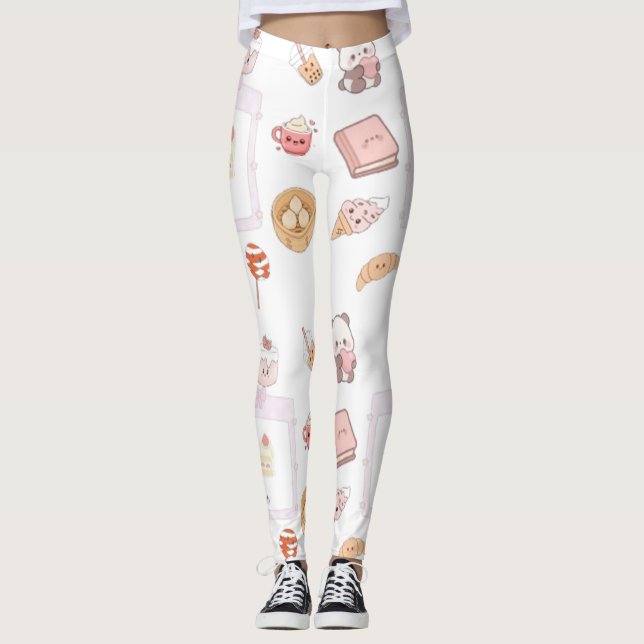 Leggings Conception de dessert friandises rose mignonne Kaw (Devant)