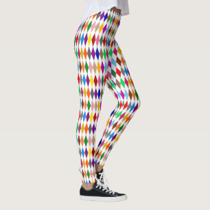 Leggings Conception de diamants arlequin colorés blanc