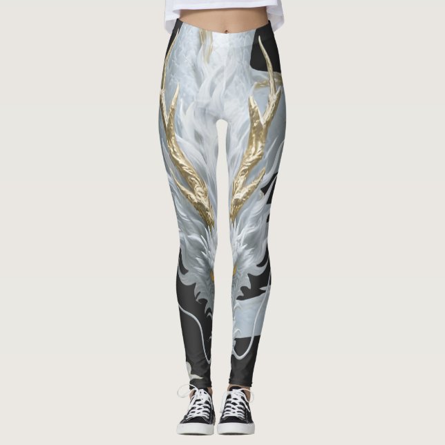 Leggings Conception de fantasy artistique de dragon en or b (Devant)