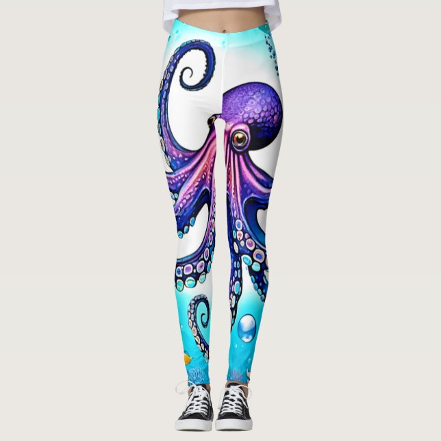 Leggings Conception de la lueur d'octopus corail (Devant)