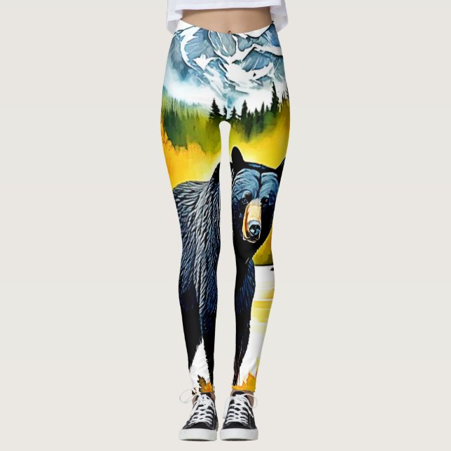 Leggings Conception de la rivière de l'ours noir d'automne (Devant)
