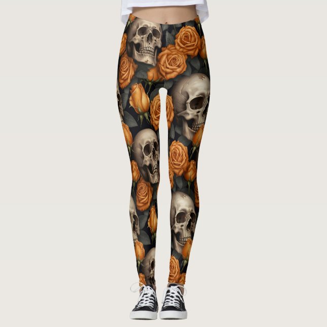 Leggings Conception de la série A Skull and Roses 11 (Devant)
