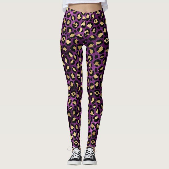 Leggings Conception de la série Leopard violet et or 1 (Devant)