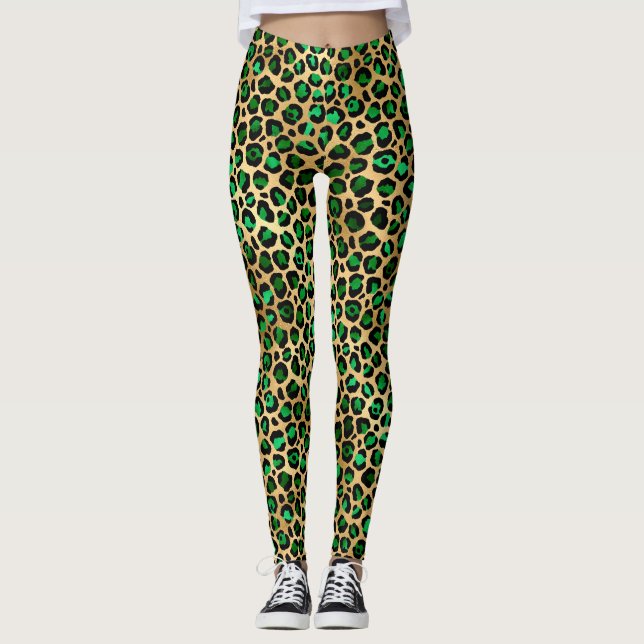 Leggings Conception de la série Safari Émeraude et Or 8 (Devant)