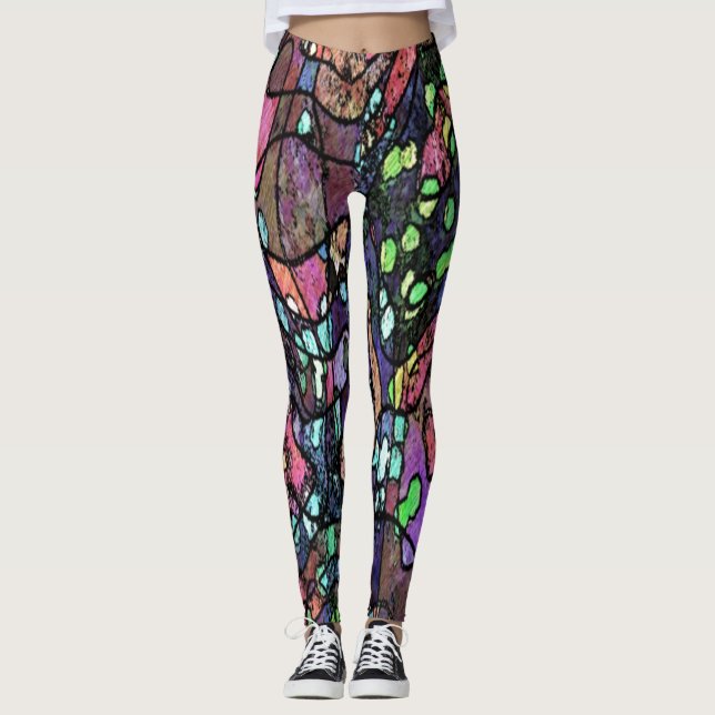 Leggings Conception de mosaïque violette (Devant)