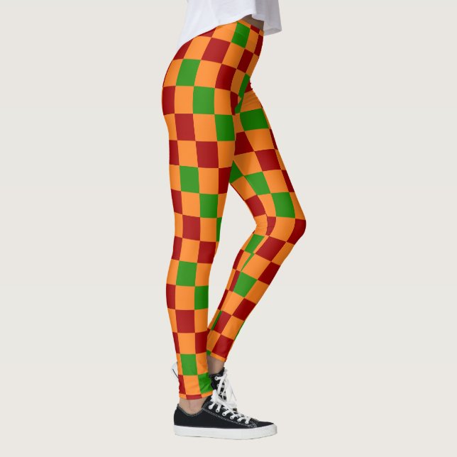 Leggings Conception de motif à carreaux rouge orange vert  (Droite)