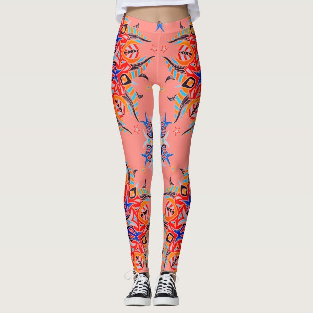 Leggings Conception de Motif Abstrait ( Saumon ) (Devant)