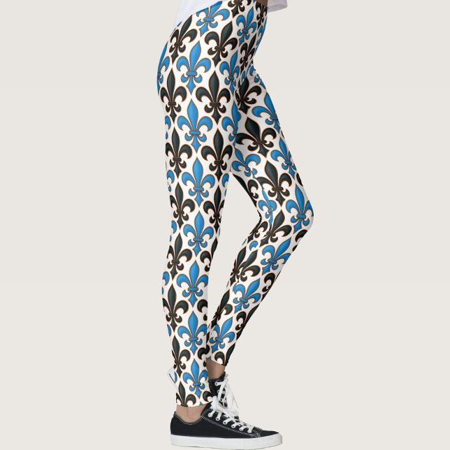 Leggings Conception de motif baroque fleur de lis noir bleu (Créateur téléchargé)